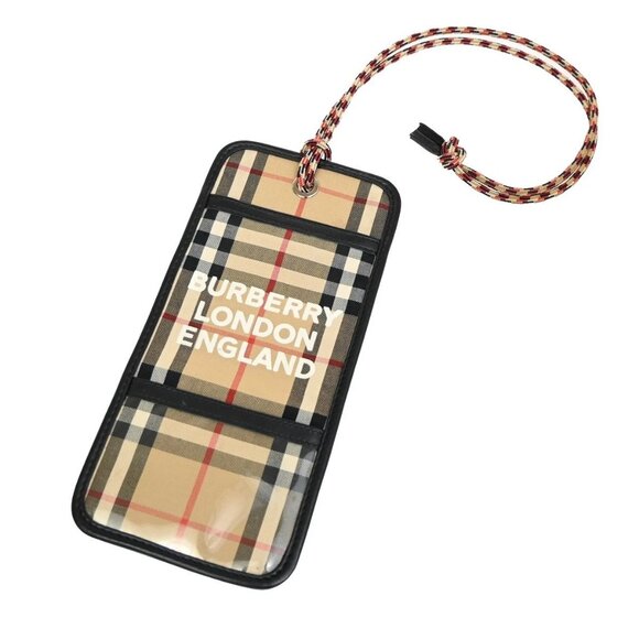 BURBERRY Logo Check Card Case Holder Canvas Leather Brown Black Italy 67KB292 - Picture 1 of 13